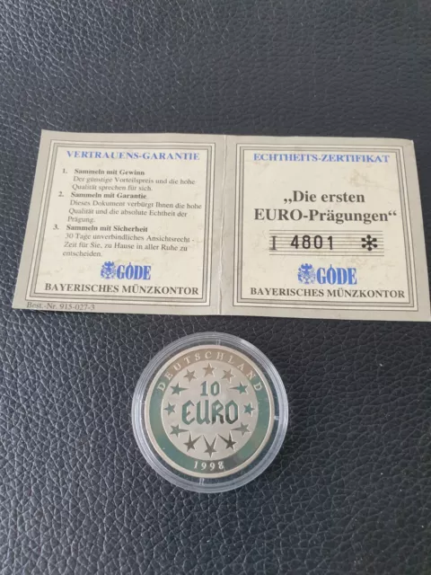 Münze 10 Euro Silber Deutschland 1998 "Europakarte" mit Echtheits-Zertifikat