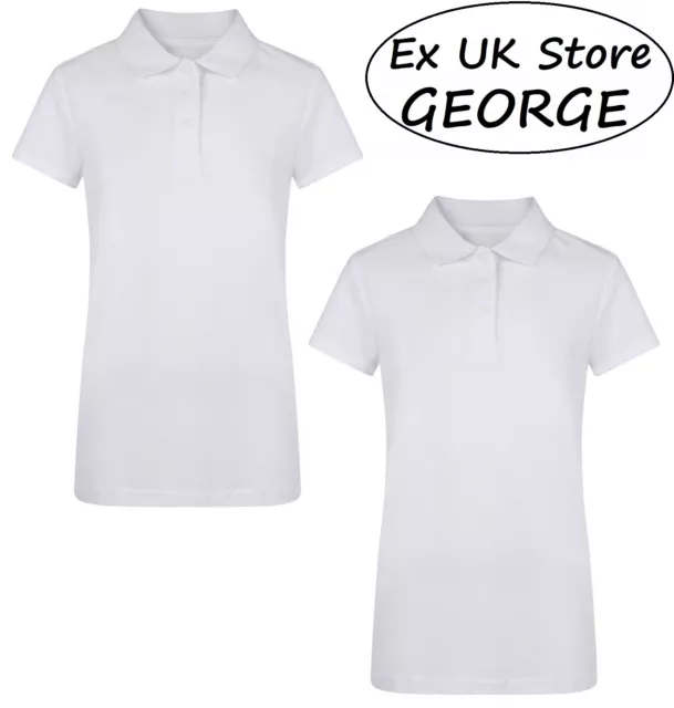 Girls 2 Pack White School Polo T Shirts Pique Ex Ge0Rg3 Uniform 5-16 Years New