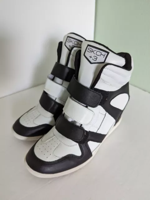 Skechers SKCH Plus 3 Hidden Wedge Shoes Womens Size 9 White Black Sneakers