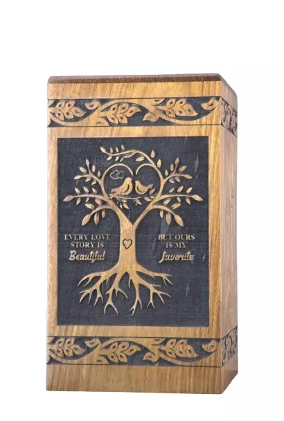 Caja de urna de palo de rosa diseño de árbol XLarge conmemorativo cremación caja marrón mascotas cenizas humanas