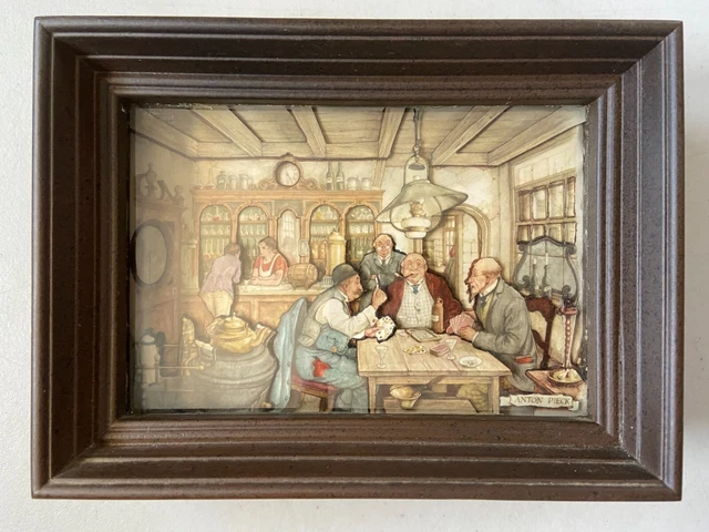 Cartas de juego vintage Anton Pieck caja de sombra estampado 3D arte enmarcado 8x10 1966 para hombre