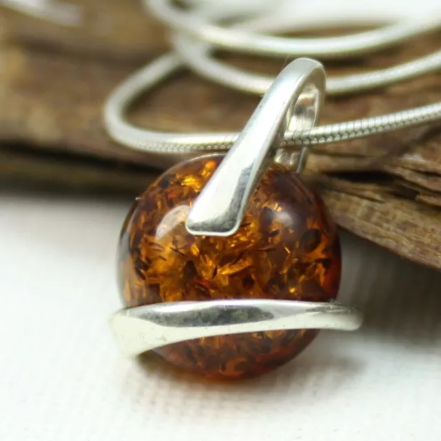 NATURAL BALTIC AMBER JEWELLERY STERLING SILVER 925 PENDANT & NECKLACE Certified