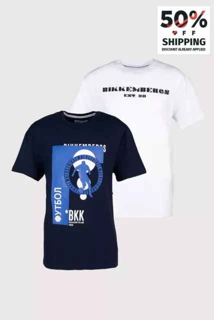 T-shirt top BIKKEMBERGS CONFEZIONE DA 2 €243 US32-33 EU48 M logo incollato collo equipaggio