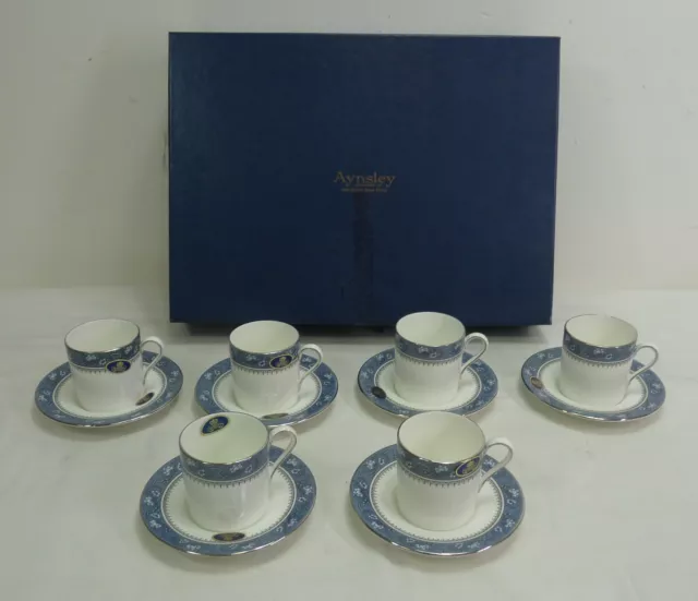 Aynsley Blue Mist Coffee Espresso Cups And Saucers Set x 6 - Thames Hospice
