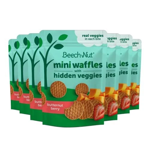 Beech-Nut Toddler Snacks Mini Waffles with Hidden Veggies Butternut Berry Non...