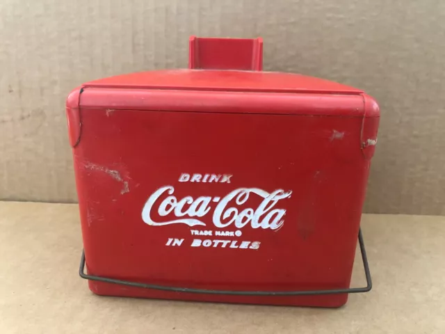 Vintage COCA-COLA Red Plastic Toy Miniature Cooler w/ Metal Handle