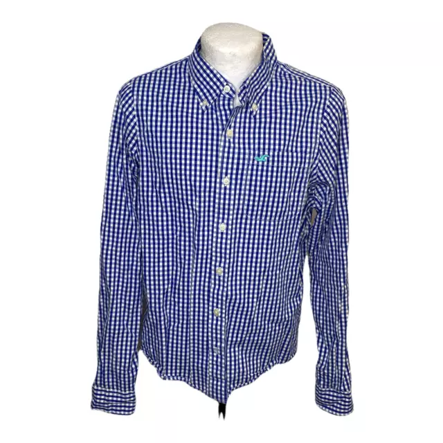 Hollister Men's casual Dress Shirt Size XL Blue White Checks Long Sleeve  (2091)