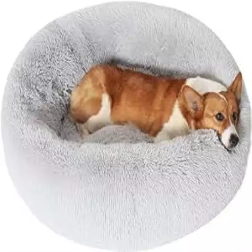 Calming Donut Dog Bed & Cat Bed, Fluffy Faux Fur Plush Dog Cuddler Bed