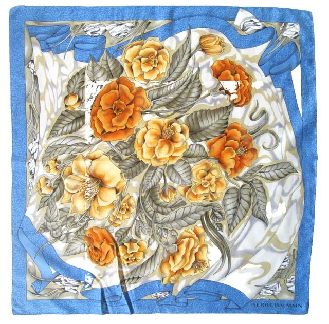 Foulard Vintage PIERRE BALMAIN En Soie - Dimensions 83 X 85 Cm - Vert Mousseline - Occasion Authentique