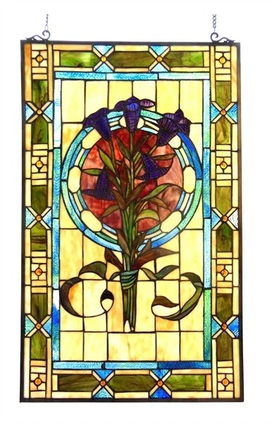 Tulip Floral Flower Design Tiffany Style Stained Glass Window Panel Suncatcher