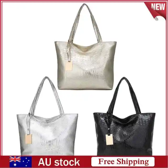 Vintage Women Alligator Pattern Leather Large Capacity Tote Shoulder Bag Handbag