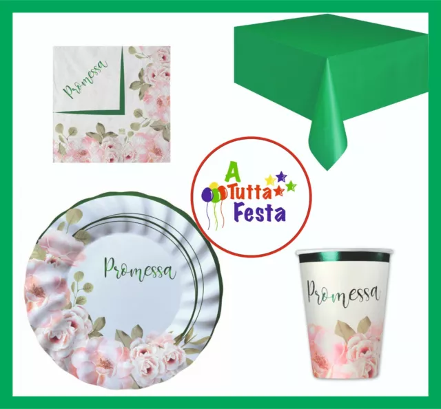 Kit Addobbi Festa Promessa X8X16X24X32X40 Persone  Piatti Bicchieri Tovaglioli