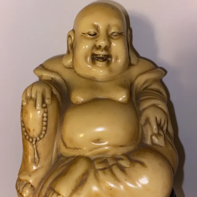 BUDDHA VINTAGE Figure Antique Resin Mid Century 5x4 Inch Solid Patina AUTHENTIC