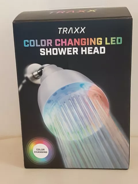 NEW Traxx Color Changing LED Shower Head Powered By Running Water NIB SEALED