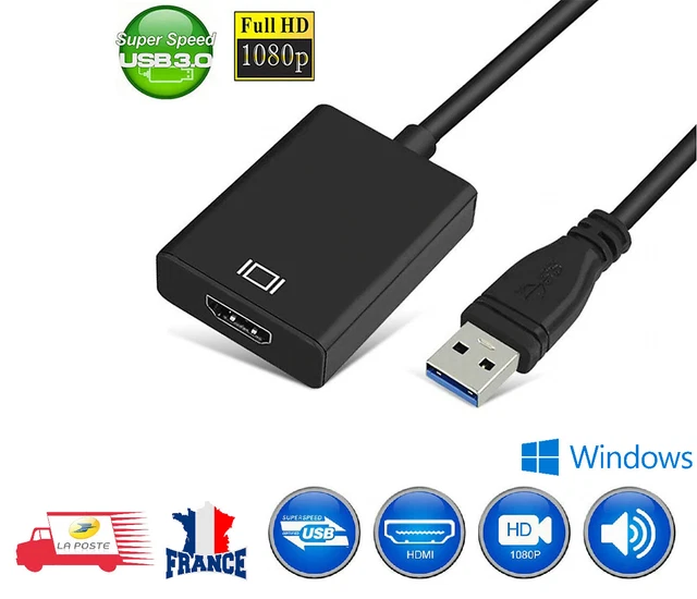 Adaptateur USB 3.0 Vers HDMI - 1080p/60Hz - Convertisseur Vidéo Pour PC Et HDTV