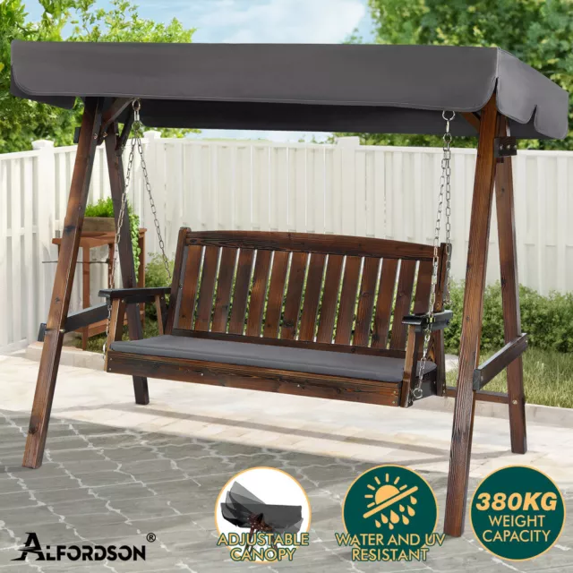 ALFORDSON Swing Chair Outdoor Furniture Wooden Garden Patio Bench Seat Canopy 3