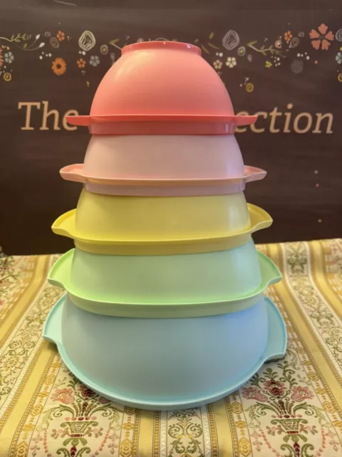 Tupperware Mrs. Maisel Retro Servalier Bowls Set of Five Pastel NO Lids EUC