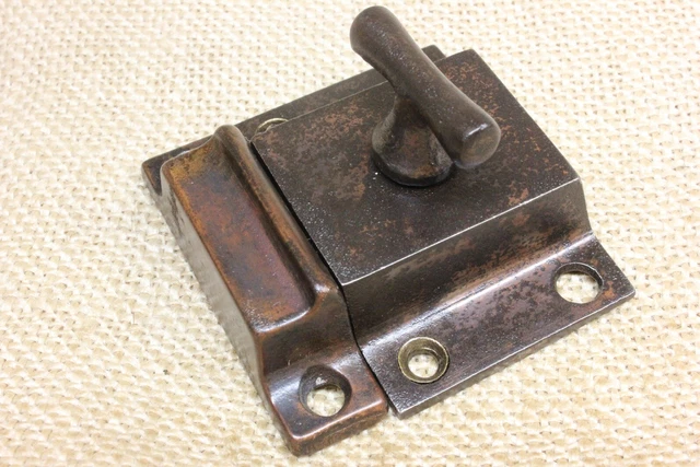 Old Cabinet Cupboard Latch Catch Vintage Smooth T Knob Copper Flash on Cast Iron