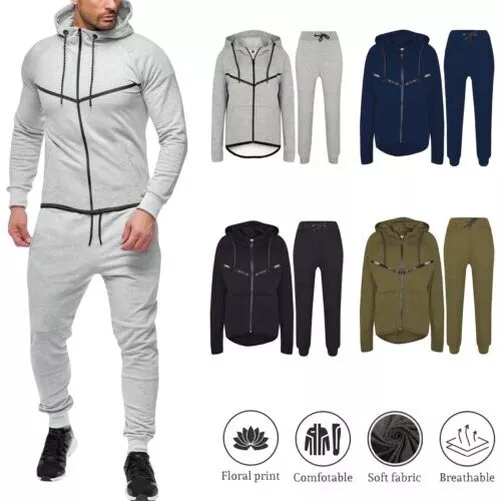 Neuf Hommes Ensemble Survêtement Polaire Capuche Haut & Bas Jogging Gym