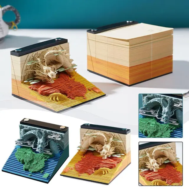 Prosperous Huaxia Papierskulptur Notizblock 3D-Drachen-Kunstwerk Notiz-Kunst; 3