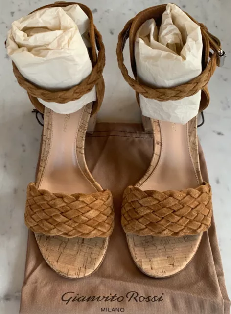 Gianvito Rossi Braided Suede Cork-Heel Sandal