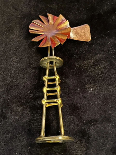 Vintage COPPER WINDMILL 4.5" Brass Decorative Metal Art Farming Farm