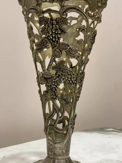 Art Nouveau Silver-Plated Vase, Ornate Victorian floral Urn, Embossed Home Decor