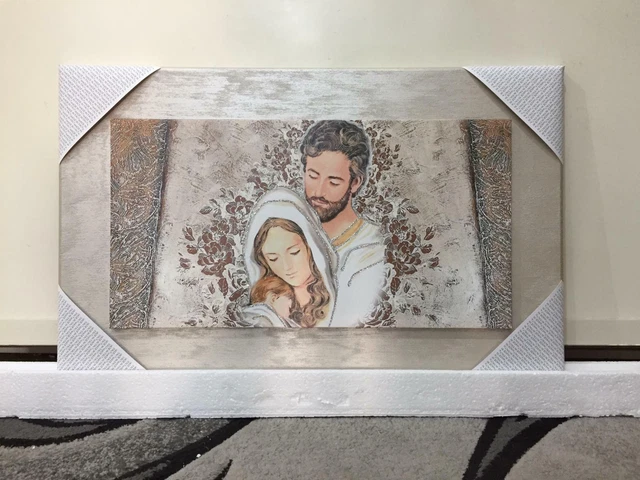 Quadro Sacra Famiglia Con Glitter Argento 52x122cm - Tela PVC Con Brillantini | Per Soggiorno E Camera - Foto 5