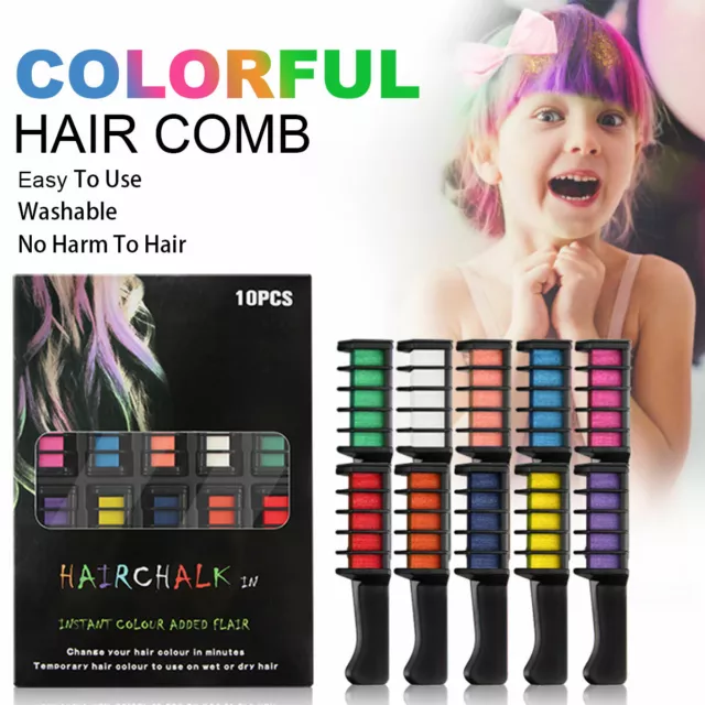 10 Colors Hair Chalk Comb Kit Temporary Washable Dye Brush Kids Boys Girls Party