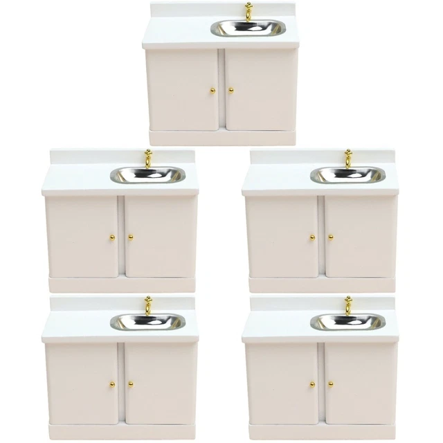 5 piezas fregadero de cocina casa de muñecas armario en miniatura con lavabo casa de muñecas armario