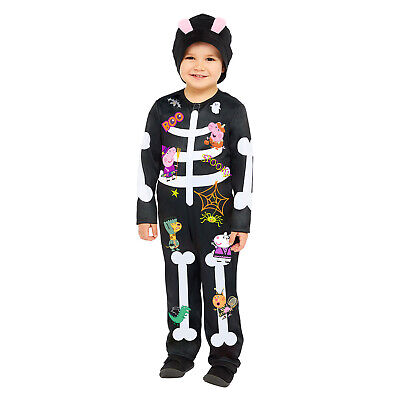 Childs Peppa Pig Halloween Skeleton Fancy Dress Costume Jumpsuit