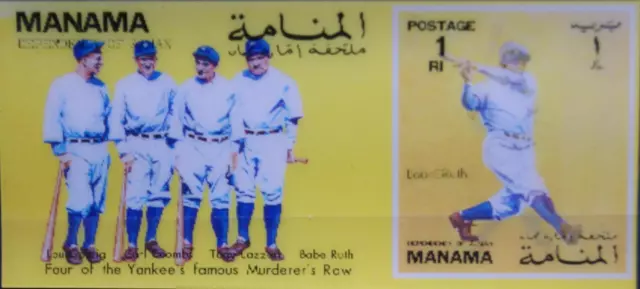 AJMAN MANAMA 1972 Block 175 Baseball Player 3D Baseballspieler Gehrig Babe Ruth