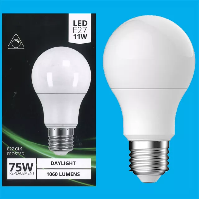 2x 11W (=75W) Dimmable LED GLS 6500k Daylight White, ES E27 Light Bulbs Lamp