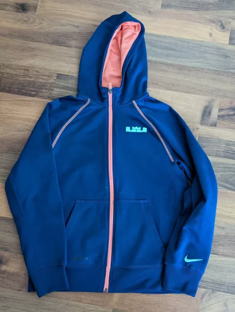 NIKE Therma-fit fleece hoodie navy blue large print - Unisex - chest 34-36