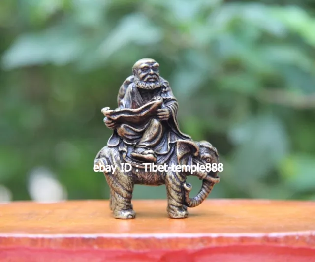 Chinese pure bronze eighteen arhats arahant Monk elephant ride Buddha Statue