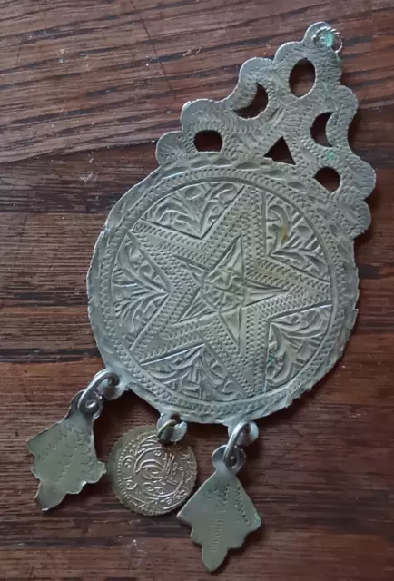 Ancien Pendentif Argent Poinçon Bélier Maroc Amulette Bijou Berbère Pendeloques