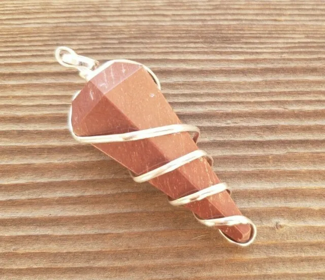 Red Jasper Spiral Wire Wrapped Faceted (Pendulum Style) Pendant Gemstone