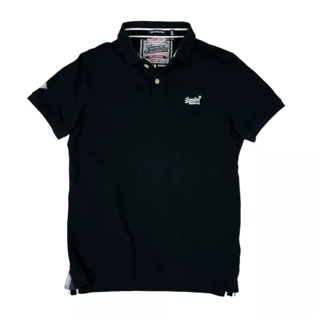 Superdry Japan The Classic Polo Herren Gr. L Schwarz Poloshirt Baumwolle Kurzarm