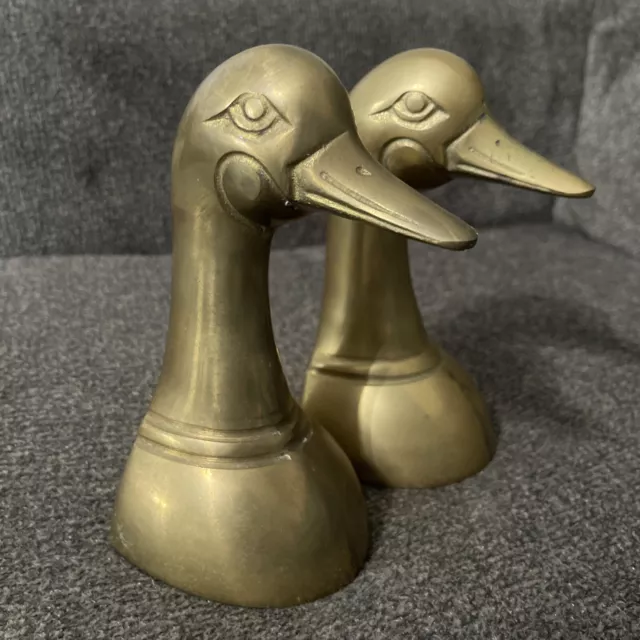 Vintage Gatco Solid Brass Duck Head Bookends Mallard Korea 6.25"