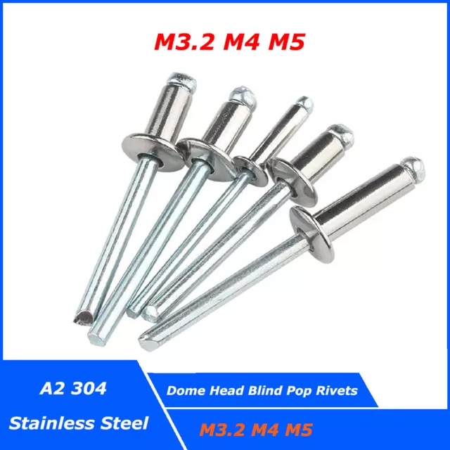 A2 304 Stainless Steel - Pop Rivets Dome Head Blind Rivet Open End 3.2mm 4mm 5mm