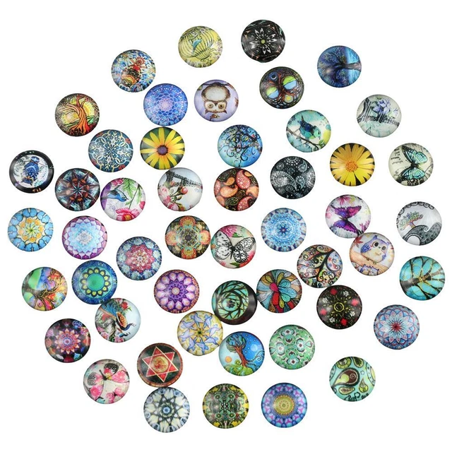 50Pcs Glass Printed Glass Cabochons Flatback Dome Gems  DIY Jewelry Making