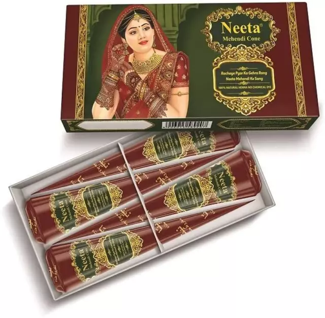 Neeta Mehendi Body Art All Natural Herbal Pure Henna past (Pack of 4 Pieces Cone