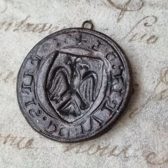 Matrice Sceau Cachet Ancien Armoiries Noblesse avec Oiseau Sigillographie