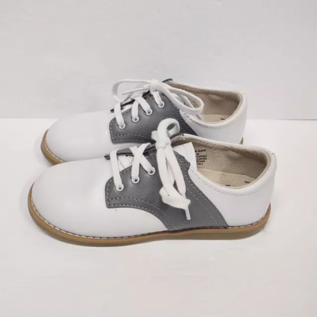 Footmates Girls Size 11 CHEER Saddle Oxford Shoes White Gray Medium Insoles