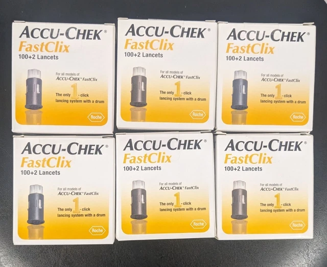 6 cajas de: Accu-Chek Fast Clix 100+2 lancetas, pruebas de glucosa en sangre diabetes