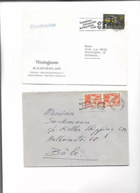 EU / Schweiz / 1956 Schweizer Europahilfe Aufbauende Hilfe, 2 Masch.-W.-Stempel