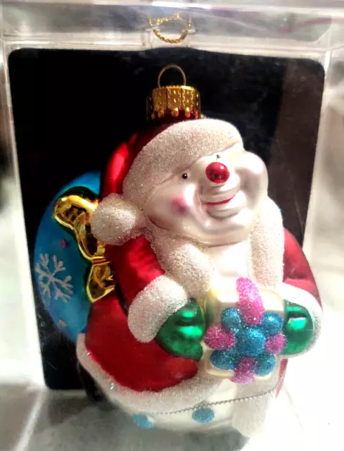 Xmas Ornament Glass Snowman Santa Designer's Studio in Clear Plastic Box NIB