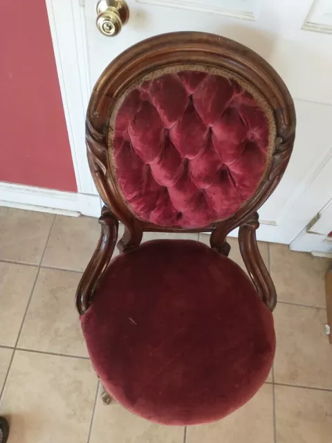 mid 1800s nice !! hand carved/built black walnut parlor chair !!