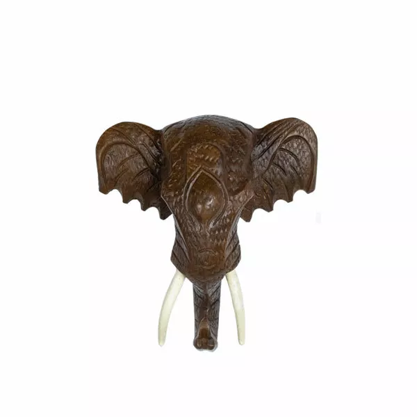 Wooden Elephant Head 10” Wall Decoration Hand Carved Ornament Home Decor.