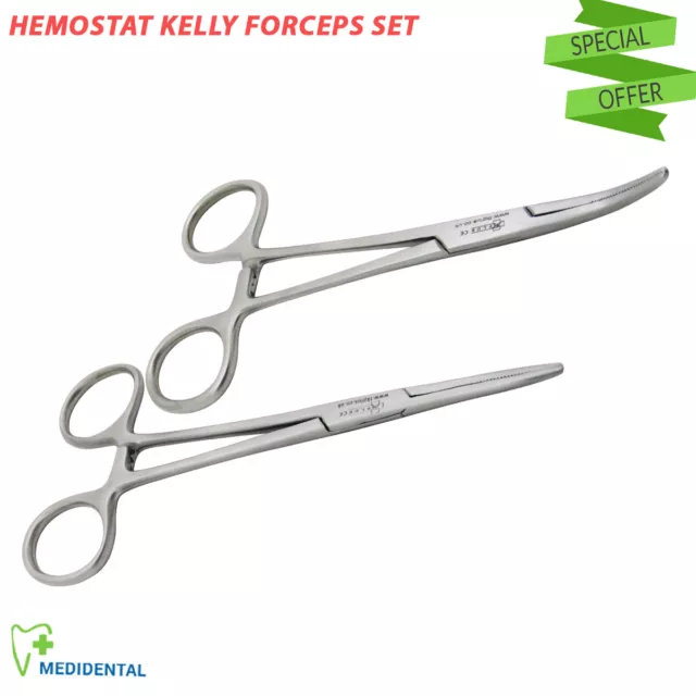 Chirurgical Hémostatique KELLY Forceps Courbé & Droit Pince Fermeture Set